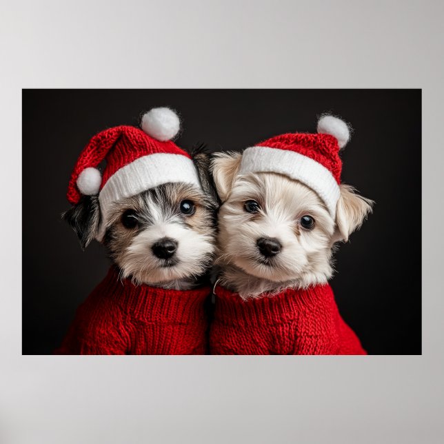 Two Christmas Puppies Poster (Front)