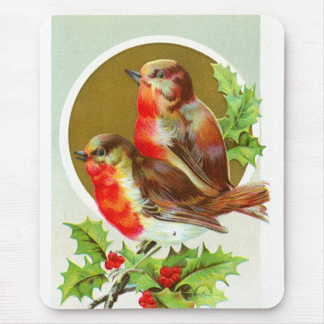 Two Christmas robins Mouse Mat (Front)