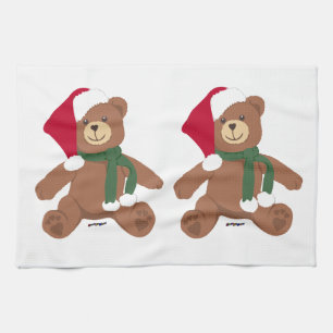 Two Christmas Teddy Bears Tea Towel