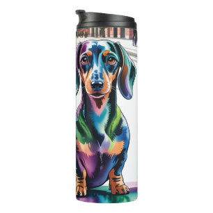 Two Colorful Dachshunds in European City Square Thermal Tumbler