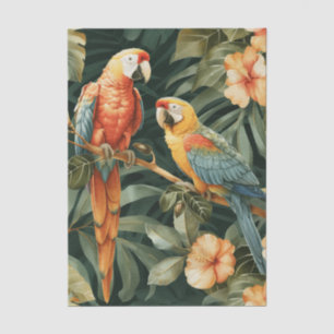 Two Colorful Parrots Tropical Flower Branch Tissue Paper