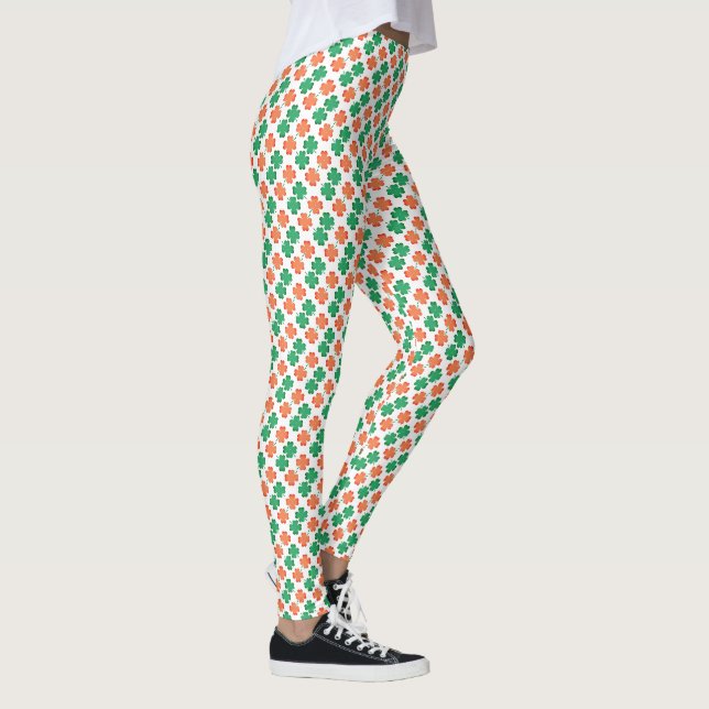 Two Colour 4 Leaf Clover Pattern on WHITE Leggings (Right)