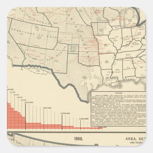 Two colour lithographed maps of United States Square Sticker (Front)
