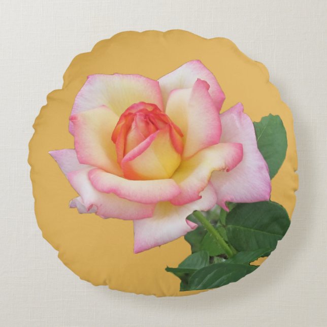 Two-colour Pink Rose Photograph Round Cushion (Front)