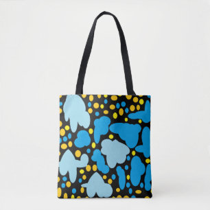 Two colour puff clouds pale mid blue yellow spots tote bag