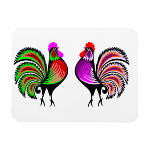 Two Colourful Alert Roosters Magnet