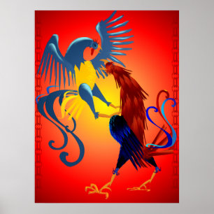Two Colourful Fighting Roosters Posters