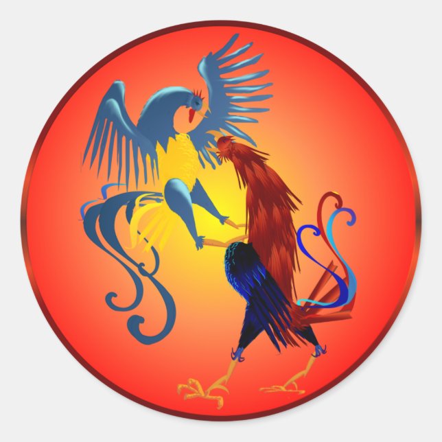 Two Colourful Fighting Roosters Stickers (Front)