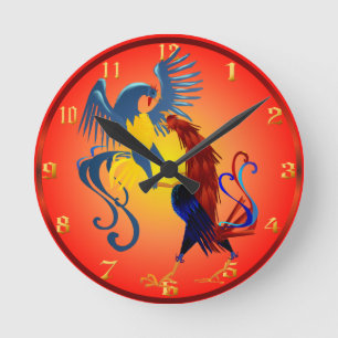 Two Colourful Fighting Roosters Wallclock