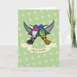 Two Colourful Hovering Hummingbird Friends Cartoon Card