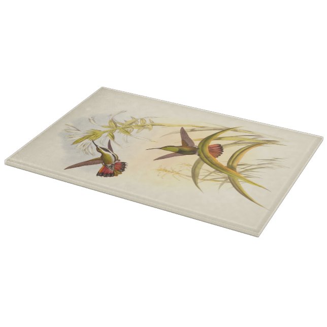 Two Colourful Hummingbirds Aiming for Same Flower Cutting Board (Corner)