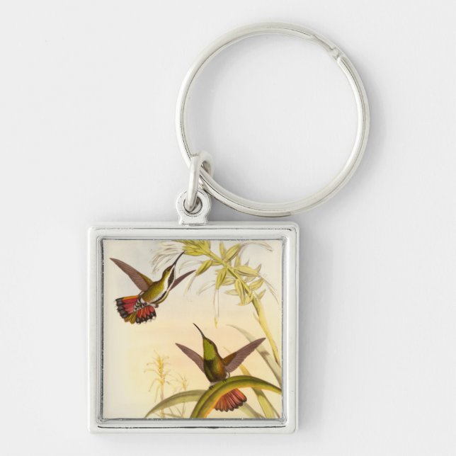 Two Colourful Hummingbirds Aiming for Same Flower Key Ring (Front)