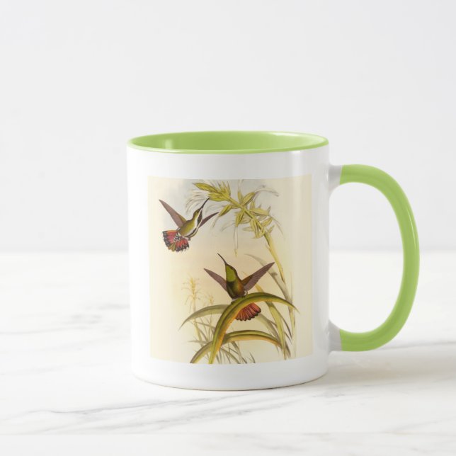Two Colourful Hummingbirds Aiming for Same Flower Mug (Right)