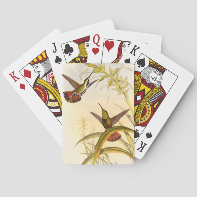 Two Colourful Hummingbirds Aiming for Same Flower Playing Cards (Back)