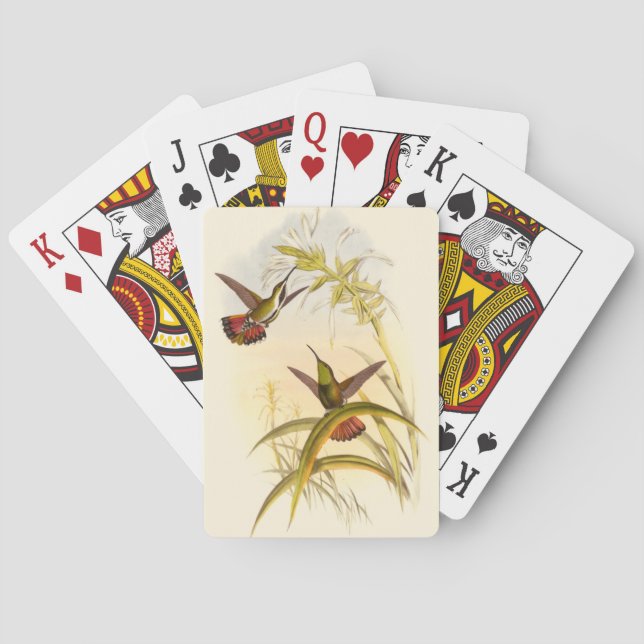 Two Colourful Hummingbirds Aiming for Same Flower Playing Cards (Back)