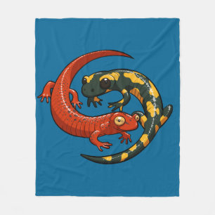 Two Colourful Smiling Salamanders Entwined Cartoon Fleece Blanket