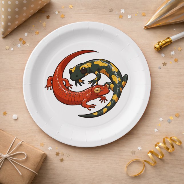 Two Colourful Smiling Salamanders Entwined Cartoon Paper Plate (Creator Uploaded)