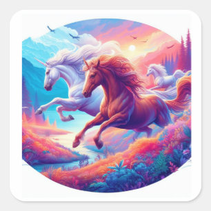 Two Colourful Unicorns Square Sticker