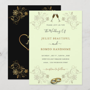 Two Colours Black Gold Rings Wedding Invitation