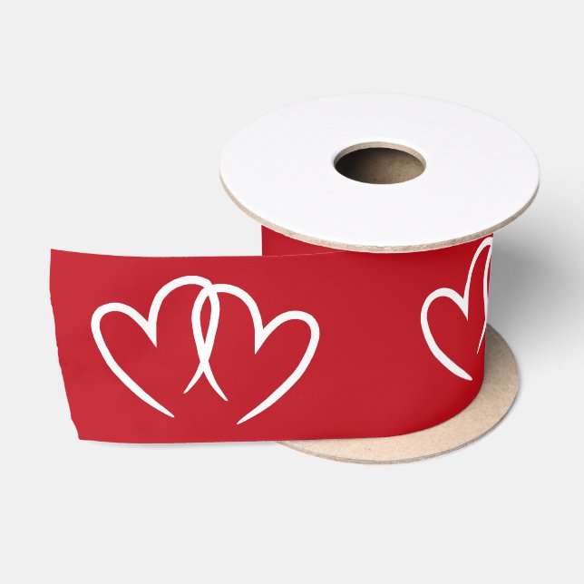Two connected hearts -  satin ribbon (Spool)