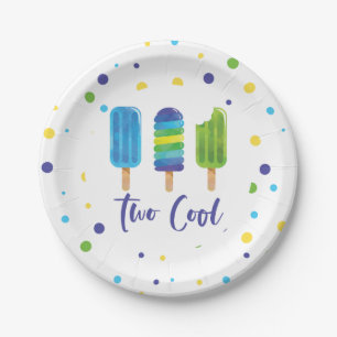 Two Cool 2nd Birthday blue green Paper Plate