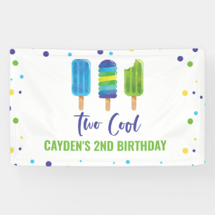 Two Cool 2nd Birthday Ice Pop Blue Green Banner