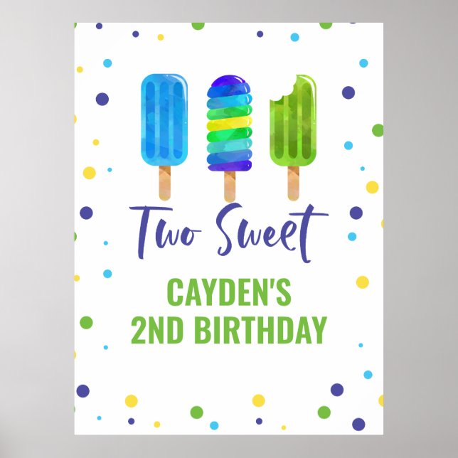 Two Cool 2nd Birthday Ice Pop Blue Green Poster (Front)