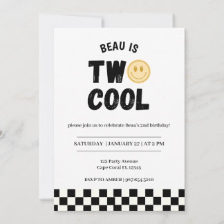 Two Cool 2nd Birthday Party Invitation Retro Boys