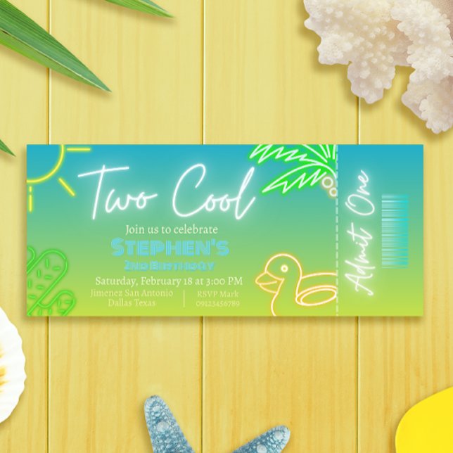 Two Cool 2nd Birthday Ticket Invitation (Two Cool 2nd Birthday Ticket Invitation)