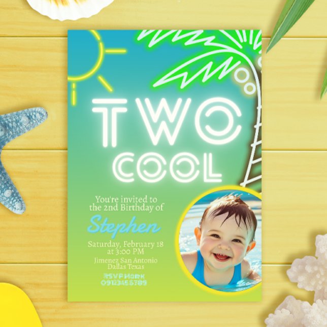 Two Cool 2nd Birthday with Photo Invitation (Two Cool 2nd Birthday with Photo Picture Invitation)