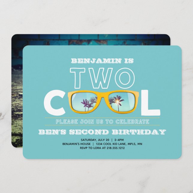 Two Cool Birthday Photo Invitation (Front/Back)