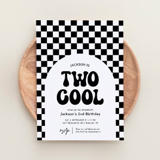 Two Cool Black and White Chequered 2nd Birthday Invitation