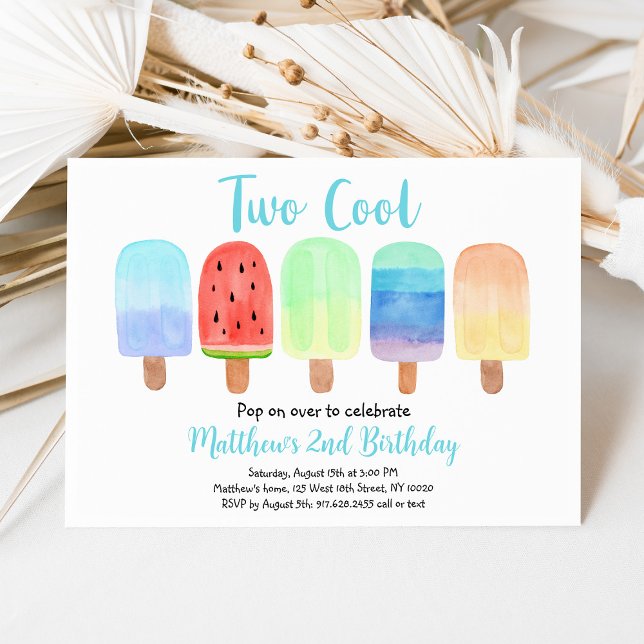 Two Cool Blue Popsicle Birthday Invitation (Creator Uploaded)
