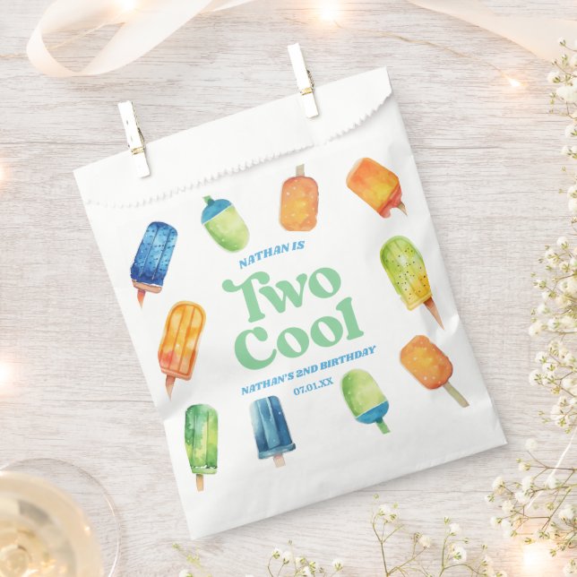 Two Cool Blue Retro Popsicle 2nd Birthday Party Favour Bags (Clipped)