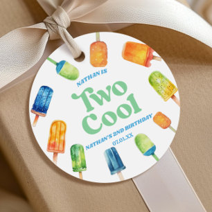 Two Cool Blue Retro Popsicle 2nd Birthday Party Favour Tags