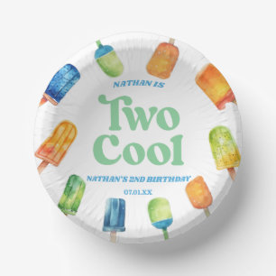Two Cool Blue Retro Popsicle 2nd Birthday Party Paper Plate