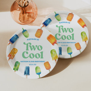 Two Cool Blue Retro Popsicle 2nd Birthday Party Paper Plate