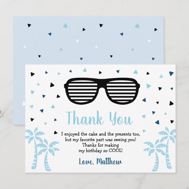 Two Cool Boy Summer Birthday Thank You Card (Front/Back)