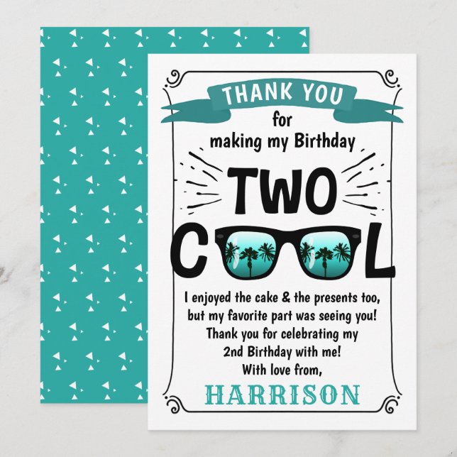 Two Cool Boys 2nd Birthday Thank You Card (Front/Back)