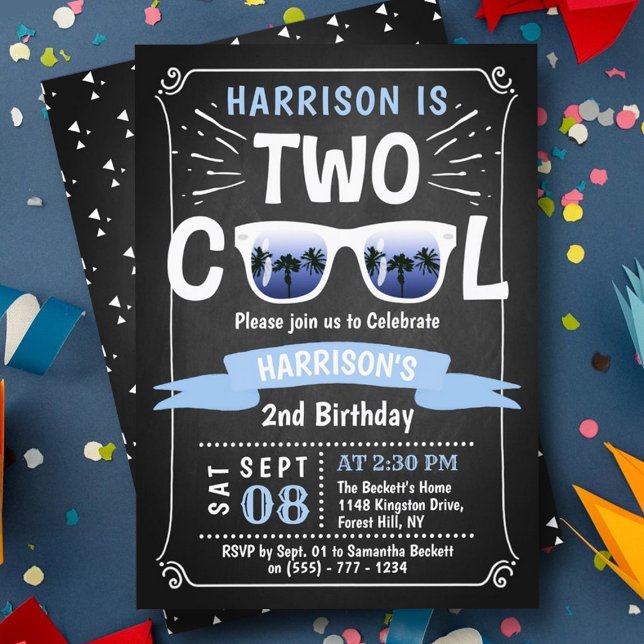 Two Cool Boys Chalkboard 2nd Birthday Invitations (Creator Uploaded)