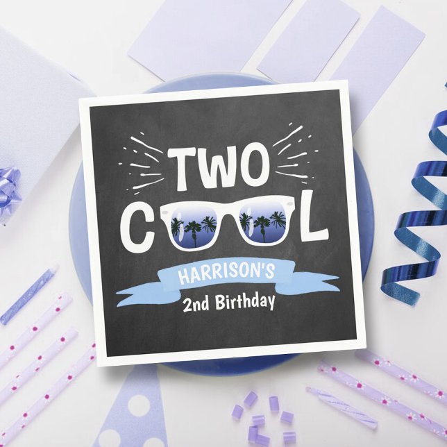 Two Cool Boys Chalkboard 2nd Birthday Napkin (Creator Uploaded)