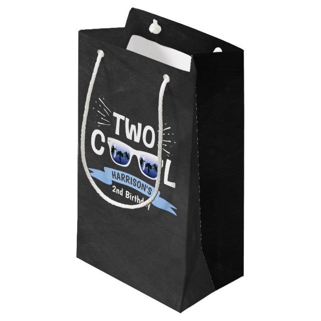 Two Cool Boys Chalkboard 2nd Birthday Party Small Gift Bag (Front Angled)