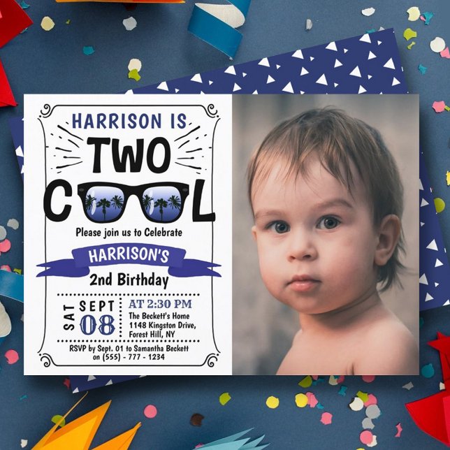 Two Cool Boys Photo 2nd Birthday Invitations (Creator Uploaded)