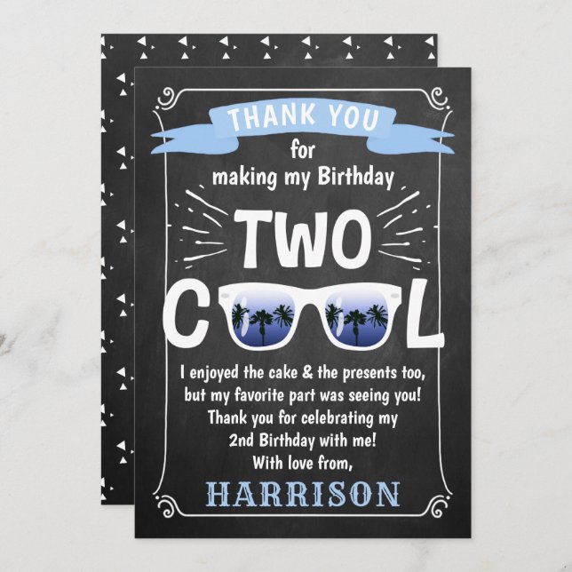 Two Cool Chalkboard Boys 2nd Birthday Thank You Card (Front/Back)