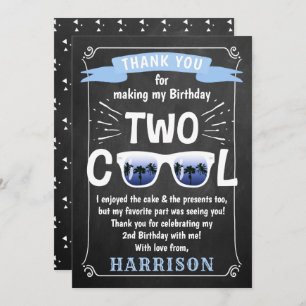 Two Cool Chalkboard Boys 2nd Birthday Thank You Card