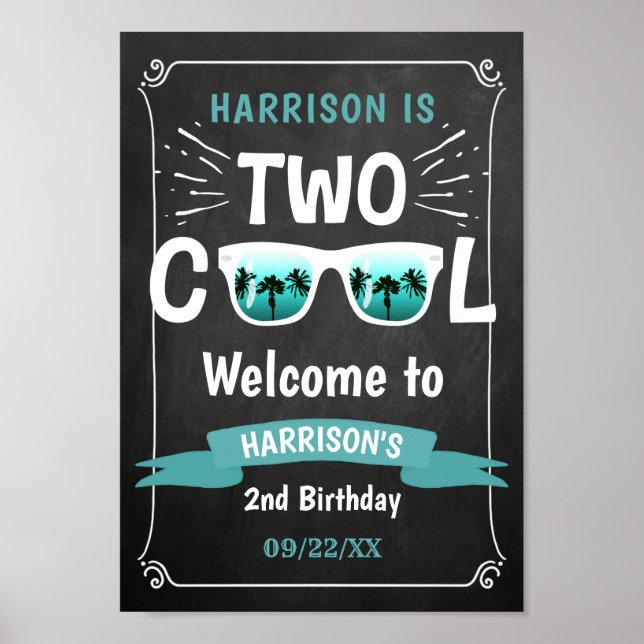 Two Cool Chalkboard Boys 2nd Birthday Welcome Sign (Front)