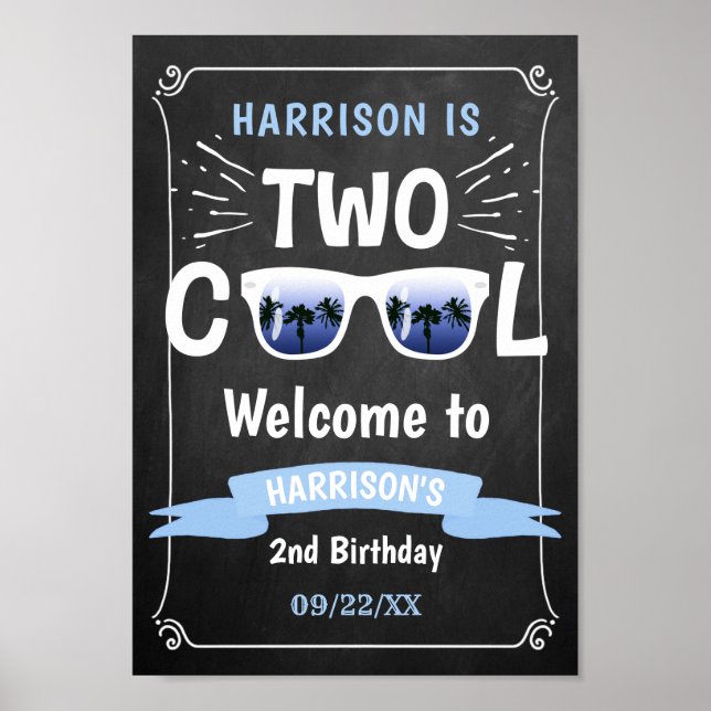 Two Cool Chalkboard Boys 2nd Birthday Welcome Sign (Front)