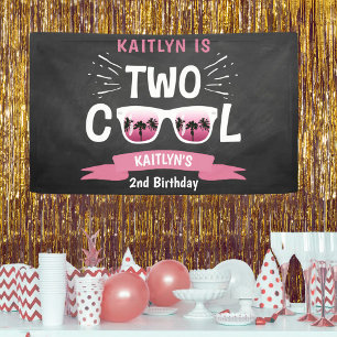 Two Cool Chalkboard Girls 2nd Birthday Banner