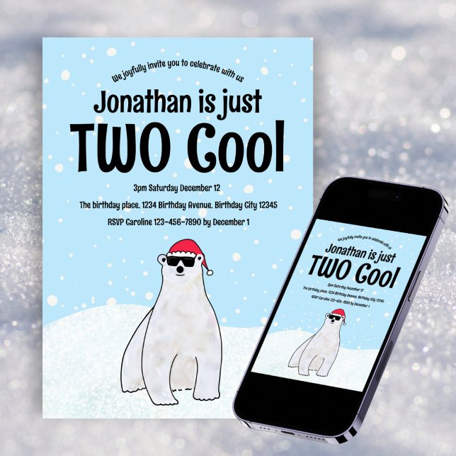 Two Cool Festive Polar Bear Snow 2nd Birthday  Invitation (Creator Uploaded)