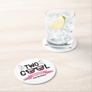 Two Cool Girls 2nd Birthday Round Paper Coaster